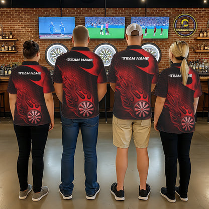 Custom Black And Red Flame Dartboard Darts Team Shirts, Dart Tournament Outfits Dart Jerseys For Players IPHW10410