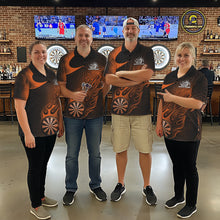 Load image into Gallery viewer, Custom Black And Orange Flame Dartboard Darts Team Shirts, Dart Tournament Outfits Dart Jerseys For Players IPHW10412