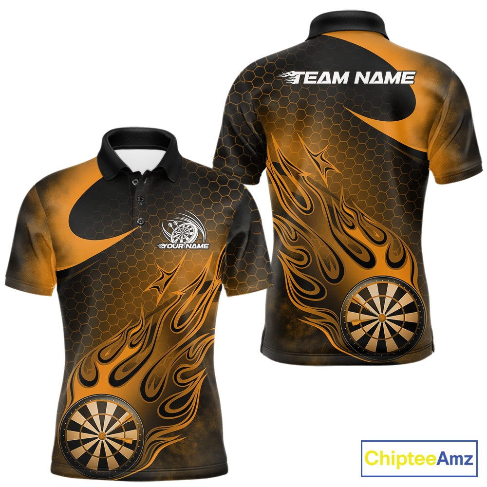 Custom Black And Yellow Flame Dartboard Darts Team Shirts, Dart Tournament Outfits Dart Jerseys For Players IPHW10413