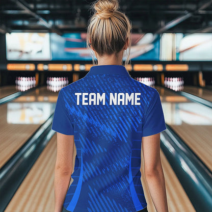 Custom Blue Bowling Team Polo Shirts For Women, Bowling Tournament Bowling League Shirt IPHW8536