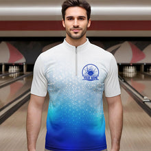 Load image into Gallery viewer, Custom Blue Bowling Team Quarter-Zip Shirts For Men, Bowling Tournament Bowling League Shirt IPHW8537