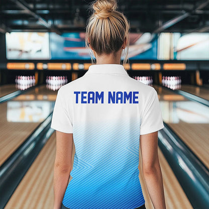 Custom Blue Bowling Team Polo Shirts For Women, Bowling Tournament Bowling League Shirt IPHW8538