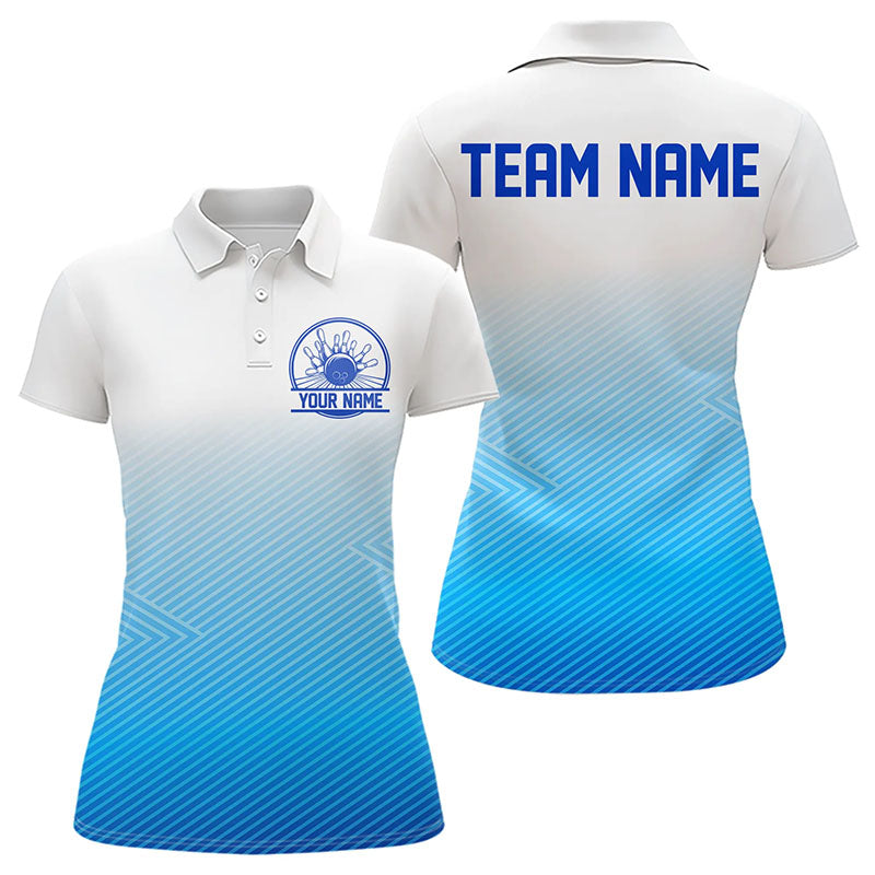 Custom Blue Bowling Team Polo Shirts For Women, Bowling Tournament Bowling League Shirt IPHW8538