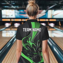 Load image into Gallery viewer, Custom Black And Green Flame Bowling Quarter-Zip Shirts For Women, Fire Bowling Team Shirt IPHW8540