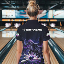 Load image into Gallery viewer, Custom Black And Purple Dragon Bowling Team Polo Shirts For Women, Dragon Bowling League Shirt IPHW8548