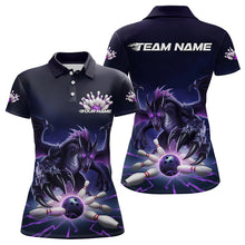 Load image into Gallery viewer, Custom Black And Purple Dragon Bowling Team Polo Shirts For Women, Dragon Bowling League Shirt IPHW8548