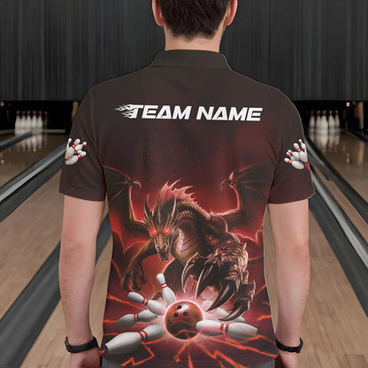 Custom Black And Red Dragon Bowling Team Polo Shirts For Men, Dragon Bowling League Shirt IPHW8549