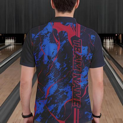 Custom Blue And Red Strike Bowling Polo Shirts For Men, Bowling League Team Uniform IPHW8858