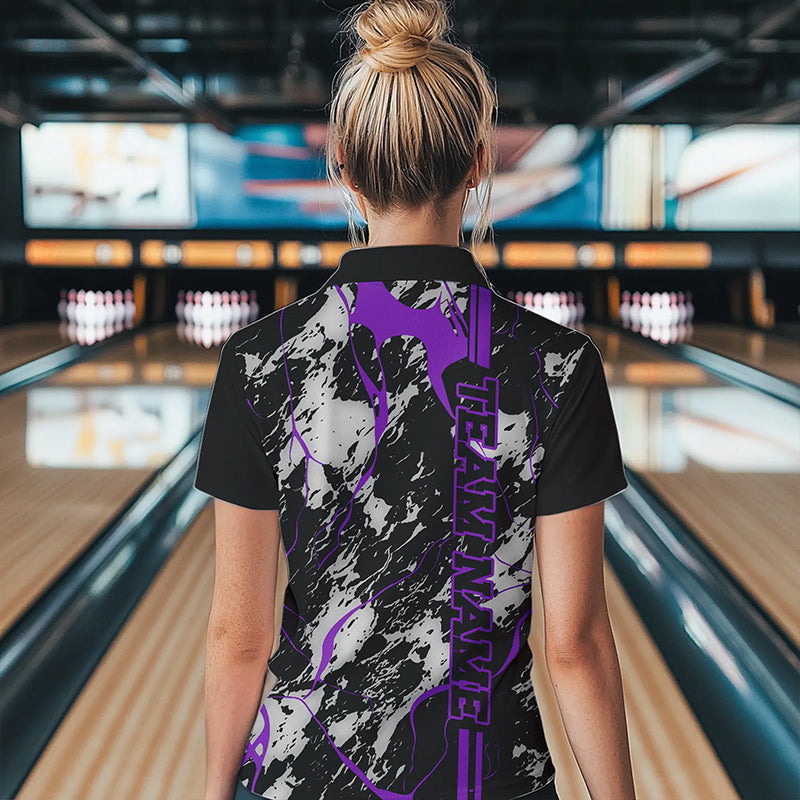 Custom Gray And Purple Strike Bowling Womens Quarter-Zip Shirt, Bowling League Team Uniform IPHW8860
