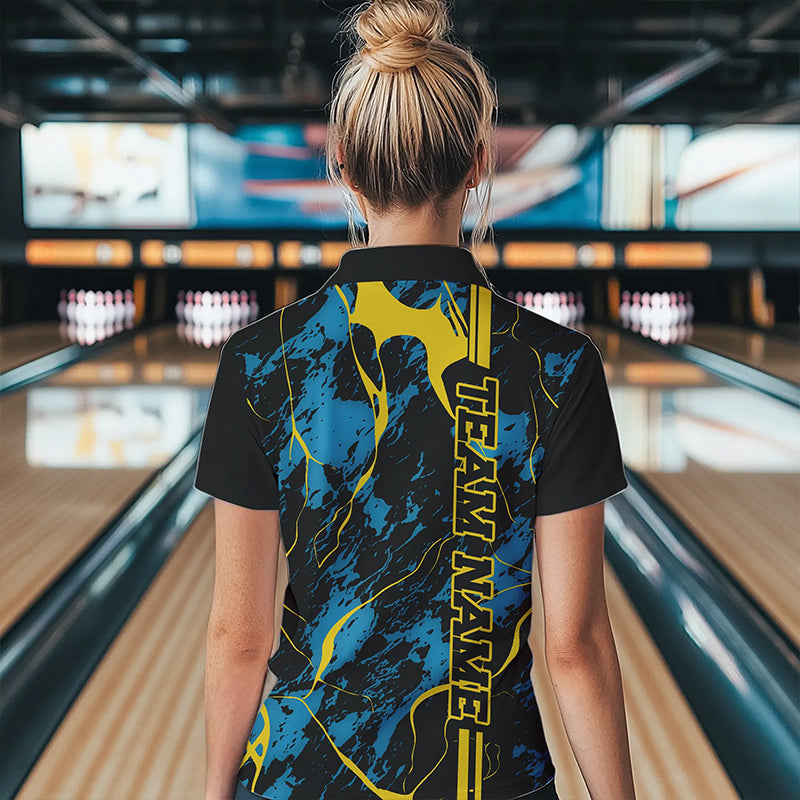 Custom Blue And Yellow Strike Bowling Women Quarter-Zip Shirts, Bowling League Team Uniform IPHW8863