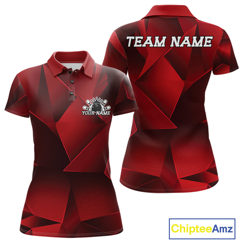 Red and black polo shirt with customizable text on a white background