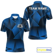 Load image into Gallery viewer, Blue and black sports jersey with geometric design, customizable text, and Chiptee Amz branding.