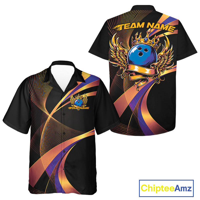 Black bowling shirt with colorful design and 'Team Name' text, Chiptee Amz brand visible.