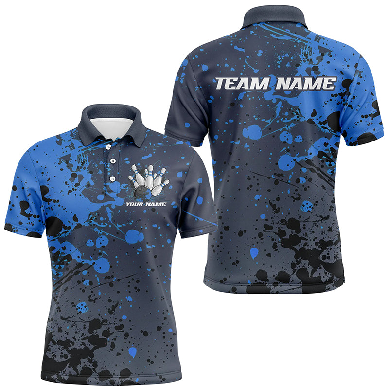 Custom Blue Splatter Bowling Polo Shirts For Men, Custom Bowling Uniforms Bowling Jerseys IPHW7093