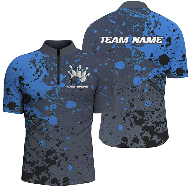 Custom Blue Splatter Bowling Polo Shirts For Men, Custom Bowling Uniforms Bowling Jerseys IPHW7093