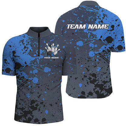 Custom Blue Splatter Bowling Polo Shirts For Men, Custom Bowling Uniforms Bowling Jerseys IPHW7093