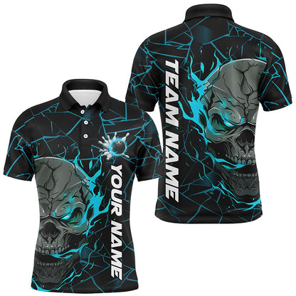 Custom Blue Flame Skull Bowling Shirts For Men, Halloween Bowling Team Outfits IPHW7098