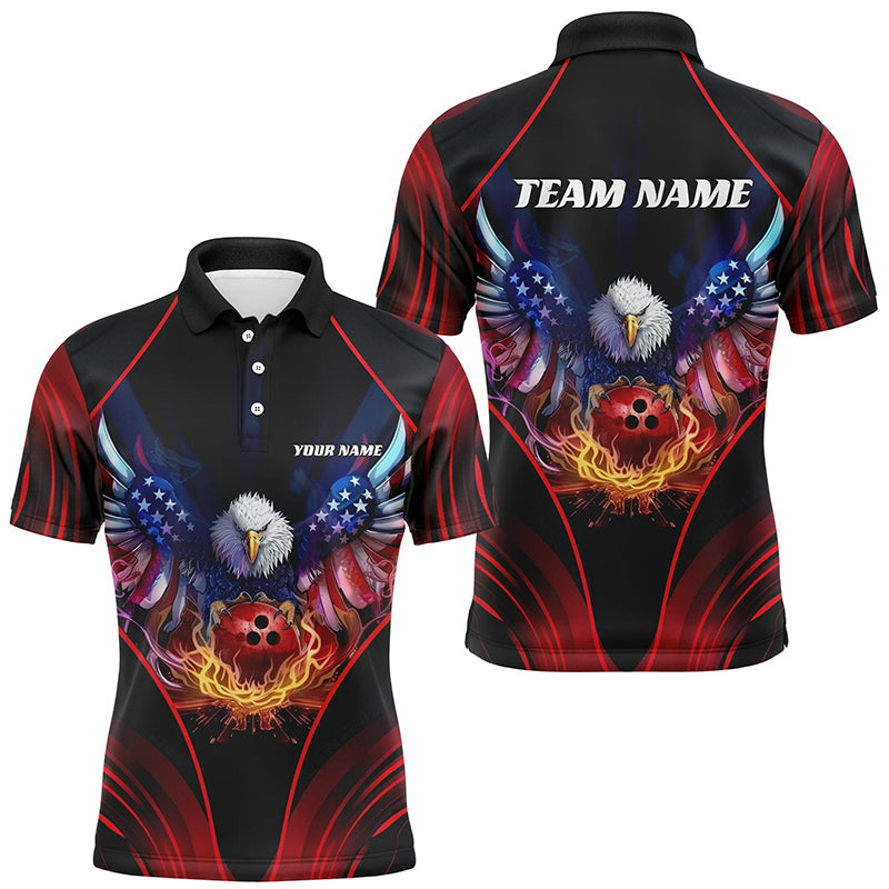 Custom Eagle Bowling Shirt Patriotic Polo Bowling Jersey For Men US Bowling | Red IPHW7108