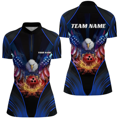 Custom Eagle Bowling Shirt Patriotic Polo Bowling Jersey For Women US Bowling | Blue IPHW7109