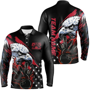 American Flag Eagle Custom Patriotic US Flame Bowling Shirts For Men, Black Bowling Team Uniform IPHW7923