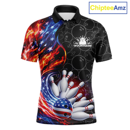 Custom Flaming US Flag Patriotic Bowling Team Multi Styles Shirt, Freedom Bowling League Shirt Bowlingg Jersey IPHW10425