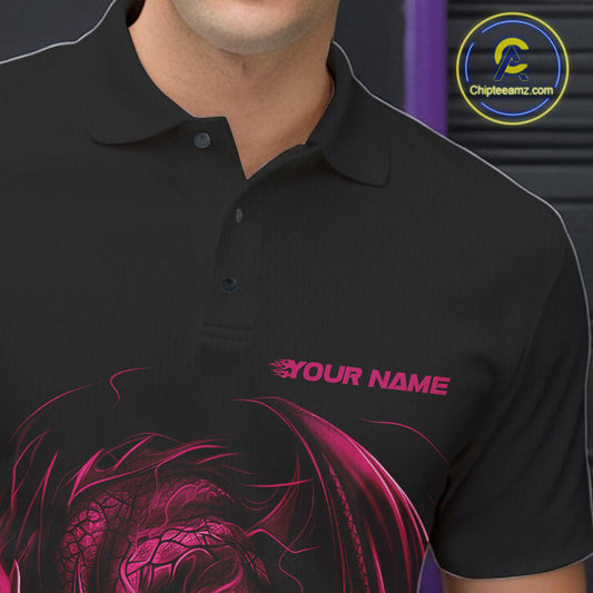 Custom Black And Pink Dragon Bowling Shirts, Bowling League Shirt Dragon Men Jersey IPHW10703