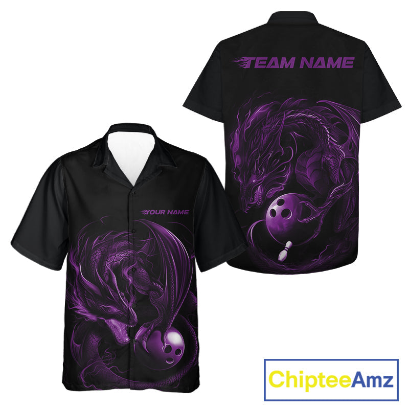 Custom Black And Purple Dragon Bowling Shirts, Bowling League Shirt Dragon Men And Women Jersey IPHW10704
