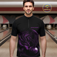 Load image into Gallery viewer, Custom Black And Purple Dragon Bowling Shirts, Bowling League Shirt Dragon Men Jersey IPHW10704