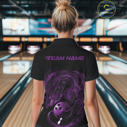 Custom Black And Purple Dragon Bowling Shirts, Bowling League Shirt Dragon Women Jersey IPHW10704