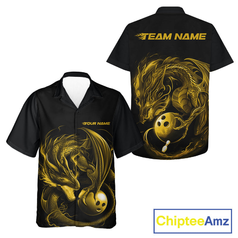 Custom Black And Yellow Dragon Bowling Shirts, Bowling League Shirt Dragon Men And Women Jersey IPHW10706