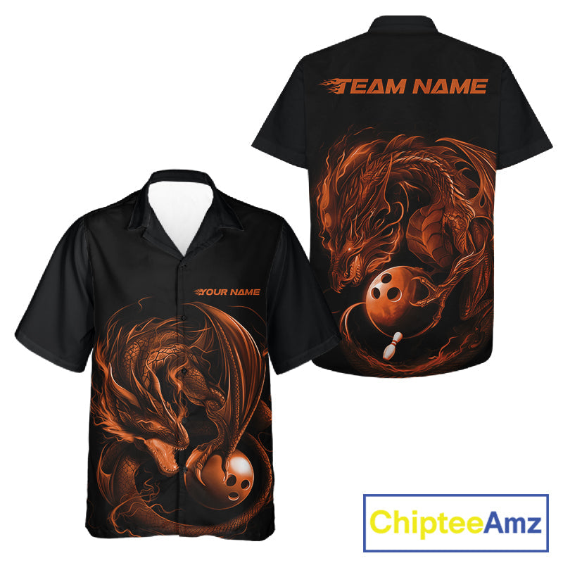 Custom Black And Orange Dragon Bowling Shirts, Bowling League Shirt Dragon Men And Women Jersey IPHW10707