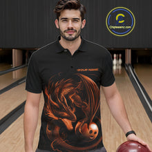 Load image into Gallery viewer, Custom Black And Orange Dragon Bowling Shirts, Bowling League Shirt Dragon Men Jersey IPHW10707
