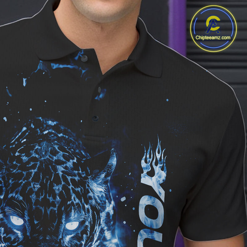 Custom Blue Flaming Leopard Men Bowling Shirts, Fire Bowling Team Shirt Bowler Uniform IPHW10714