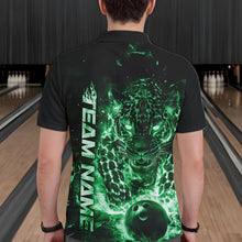Load image into Gallery viewer, Custom Green Flaming Leopard Men Bowling Shirts, Fire Bowling Team Shirt Bowler Uniform IPHW10715