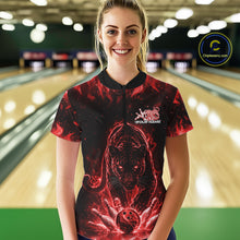 Load image into Gallery viewer, Custom Black And Red Flame Leopard Bowling Women Shirt, Bowling League Team Shirt IPHW11254
