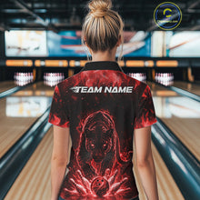 Load image into Gallery viewer, Custom Black And Red Flame Leopard Bowling Women Shirt, Bowling League Team Shirt IPHW11254