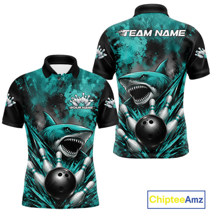 Teal and black polo shirt with shark design and 'Team Name' text on a white background