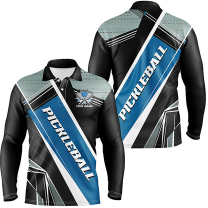 Black And Blue Personalized Pickleball Jerseys For Men, Pickleball Polo Shirts Uniform IPHW6923