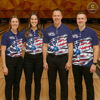 Custom Patriotic Bowling Shirts For Men, US Bowling League Shirts Uniform | Navy IPHW7433