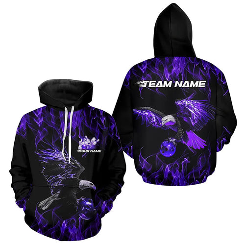 Purple Flame Eagle Custom Bowling Team Hoodie Shirts For Men And Women, Fire Bowling League Shirt IPHW7950