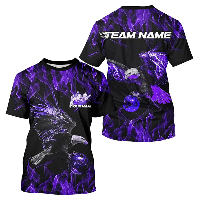 Purple Flame Eagle Custom Bowling Team T-Shirts For Men, Fire Bowling League IPHW7950
