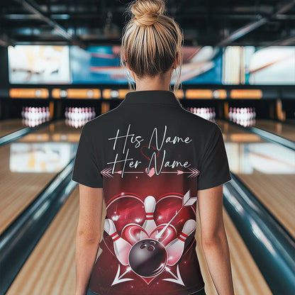 Custom Valentine Bowling Heart Polo Shirts For Women, Couple Bowling Outfits IPHW8367