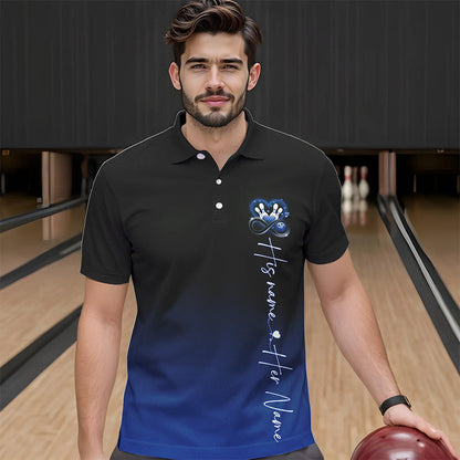 Black And Blue Custom Valentines Bowling Polo Shirts For Men, Infinity Love Couple Shirt IPHW8371