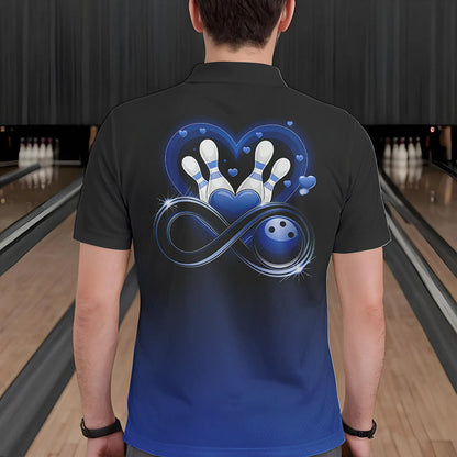 Black And Blue Custom Valentines Bowling Polo Shirts For Men, Infinity Love Couple Shirt IPHW8371