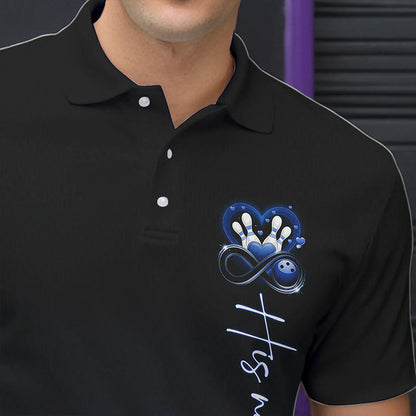 Black And Blue Custom Valentines Bowling Polo Shirts For Men, Infinity Love Couple Shirt IPHW8371