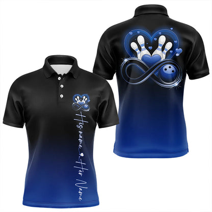 Black And Blue Custom Valentines Bowling Polo Shirts For Men, Infinity Love Couple Shirt IPHW8371