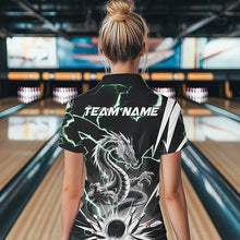 Load image into Gallery viewer, Custom Black And Green Thunder Lightning Dragon Bowling Team Quarter-Zip Shirts For Women IPHW8555