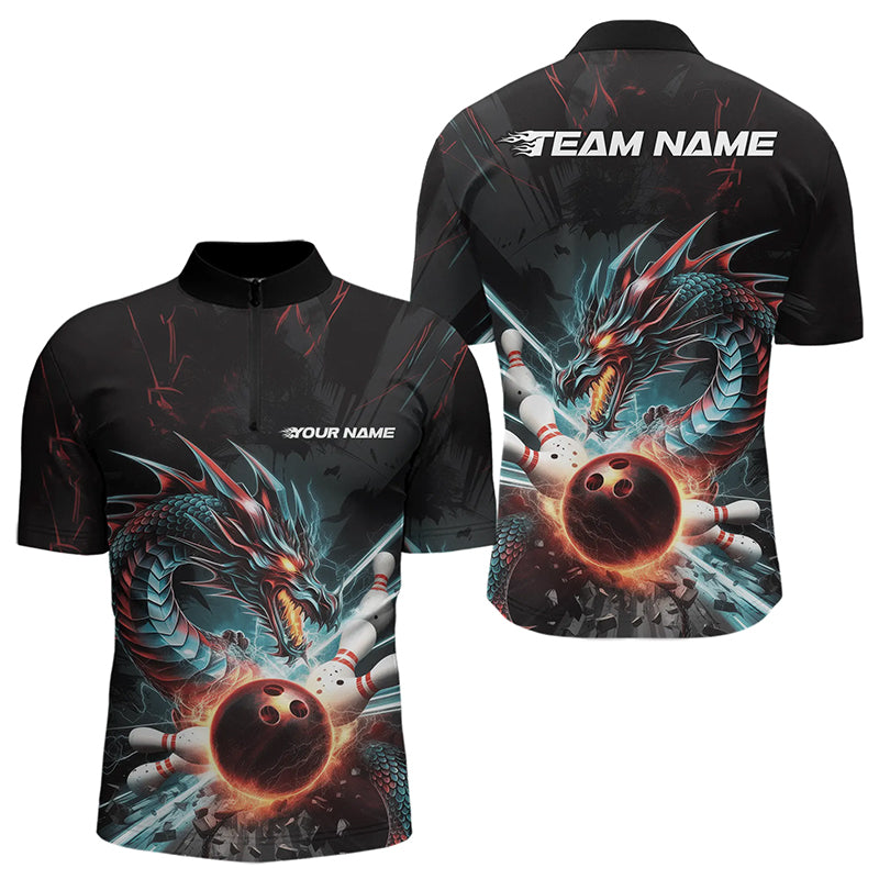 Custom Dragon Bowling Team Quarter-Zip Shirts For Men, Dragon Bowling League Shirt Bowlers Outfit IPHW8559