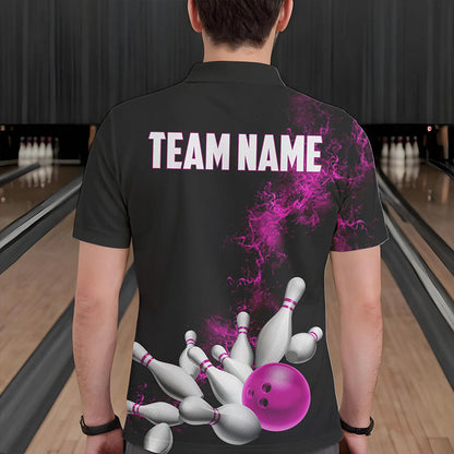 Custom Pink Strike Bowling Polo Shirts For Men Bowling Team Jerseys Bowling League Shirts IPHW8880