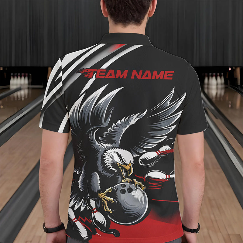 Custom Black And Red Eagle Bowling Jerseys, Bowling Team Men Polo Shirts Bowlers Outfits IPHW8886